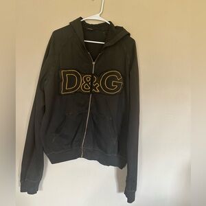 D&G Black Zip Hoodie with Yellow Logo Patch